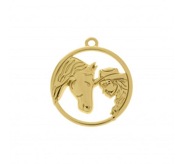 Pingente Medalha Cavalo Ouro 34mm