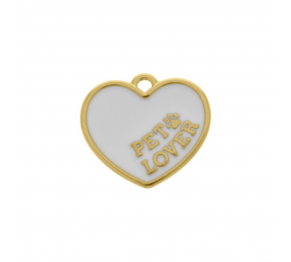 Pingente Coração Pet Lover Ouro com Branco 24mm