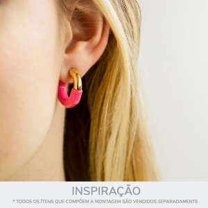 Brinco Ouro com Rosa Pink 24mm