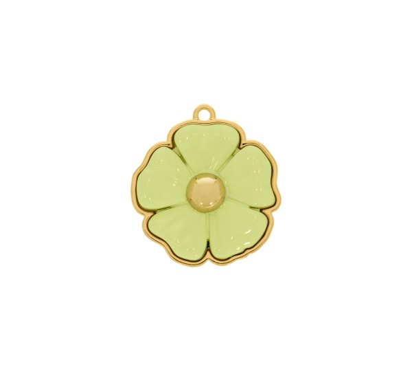 Pingente Flor Ouro com Verde Lima 41mm