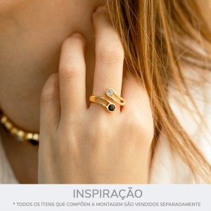 Anel Ouro com Strass Cristal e Preto N° 17