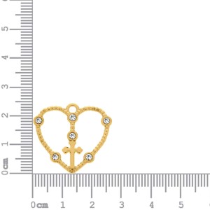 Pingente Coração e Cruz Ouro com Strass 24mm