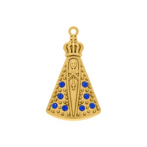 Pingente Nossa Senhora Aparecida Ouro com Strass 40mm