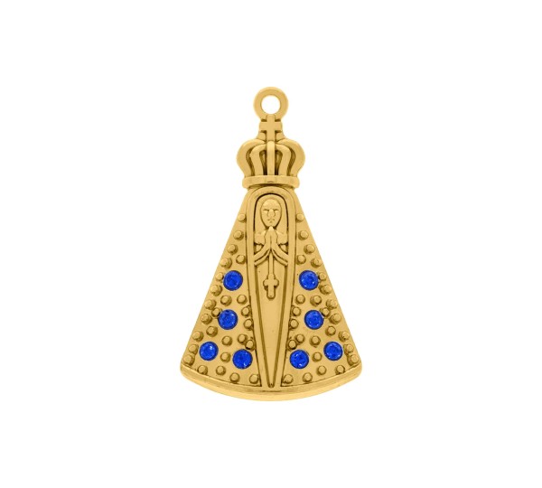 Pingente Nossa Senhora Aparecida Ouro com Strass 40mm