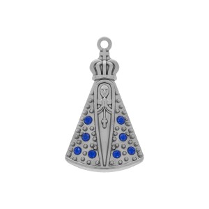 Pingente Nossa Senhora Aparecida Níquel com Strass 40mm