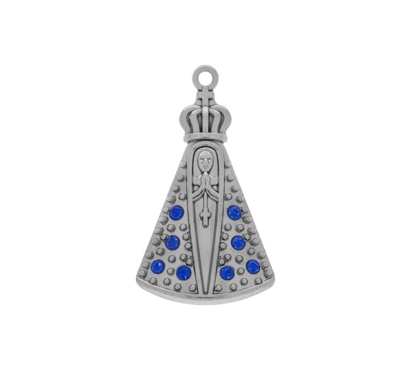 Pingente Nossa Senhora Aparecida Níquel com Strass 40mm