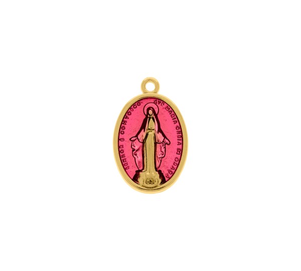 Pingente Nossa Senhora das Graças Ouro com Rosa 25mm