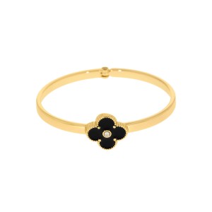 Bracelete Dourado Trevo Preto 68mm