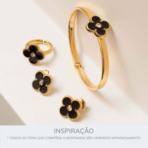 Bracelete Dourado Trevo Preto 68mm