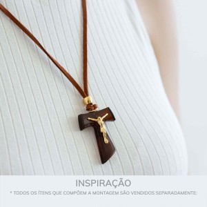 Pingente Cruz Franciscana Ouro com Marrom 46mm