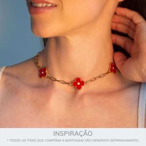 Pingente Trevo Ouro com Vermelho 18mm