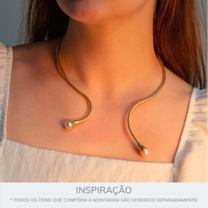 Colar Dourado com Pérola Luxo 132mm