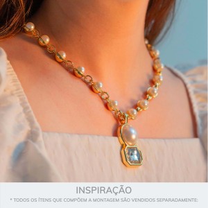 Pingente com Duas Saídas Ouro com Pérola 18mm