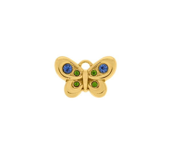 Pingente Borboleta Dourado com Azul e Verde 21mm